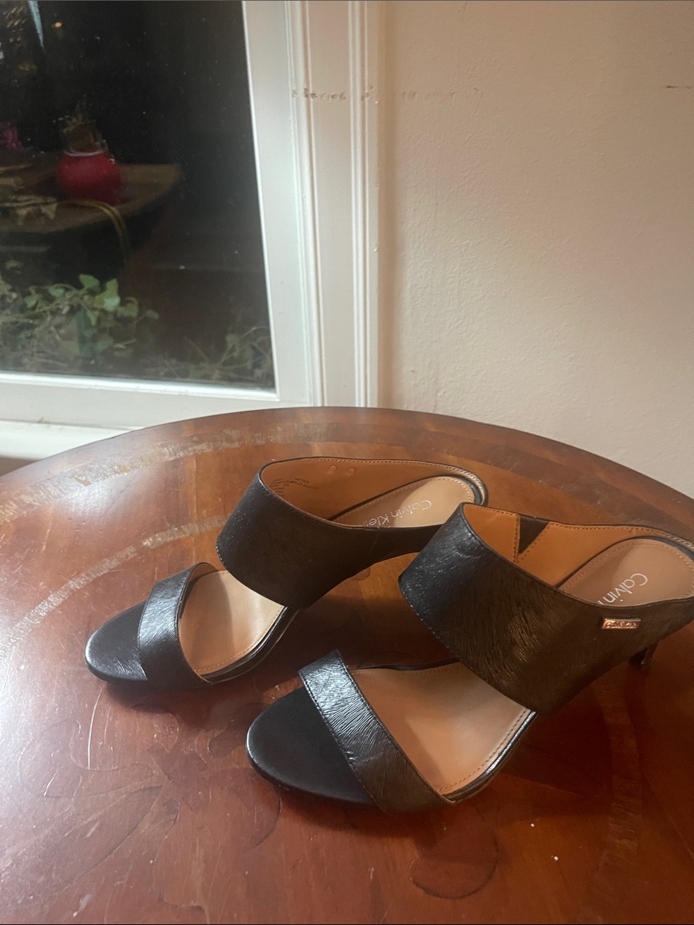 Calvin Klein Black Open-Toe Slide Heels